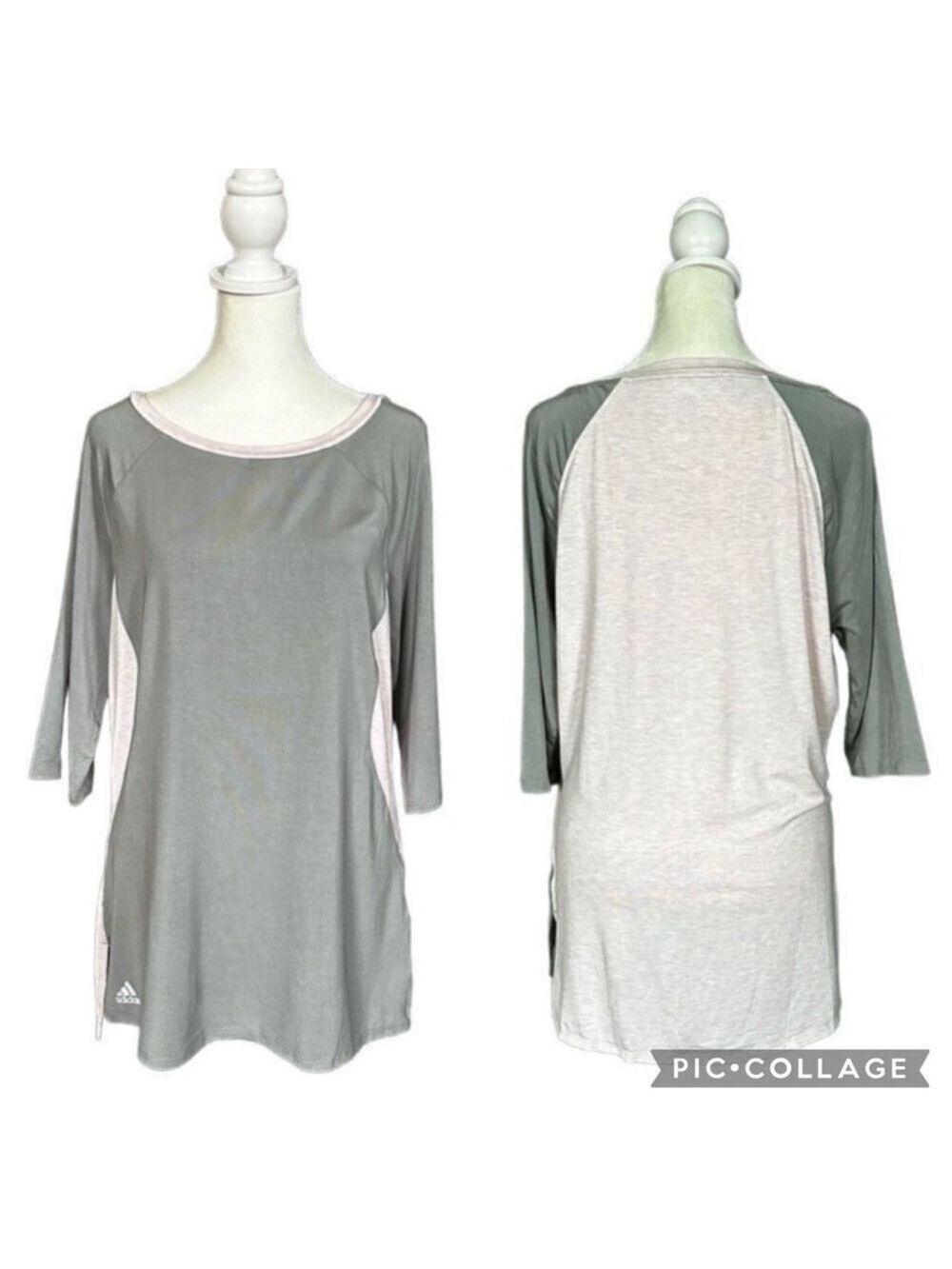 Adidas Colorblock Modal Stretch 1/2 Sleeve Casual T-Shirt Pink & Gray Size Large
